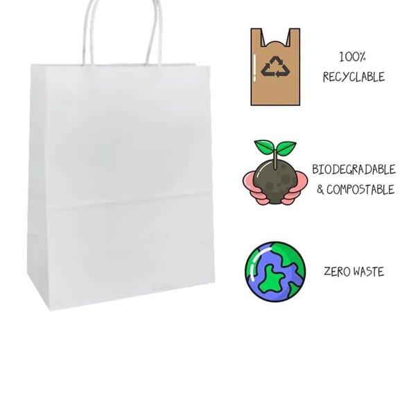 Greenii - 100 White Paper With Handles Kraft 5 * 3 * 12 Party Gift Bags - Picture 7 of 7